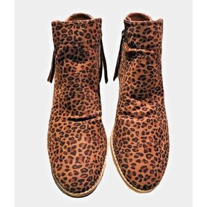 Boutique by Corkeys Low Heel butternut leopard print booties zippers on both sid